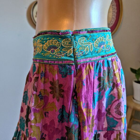 Vintage Y2K DKNY Jeans Mini Skirt Prairie Embroidered Sequin Boho Fairy Size 7 - Picture 11 of 12